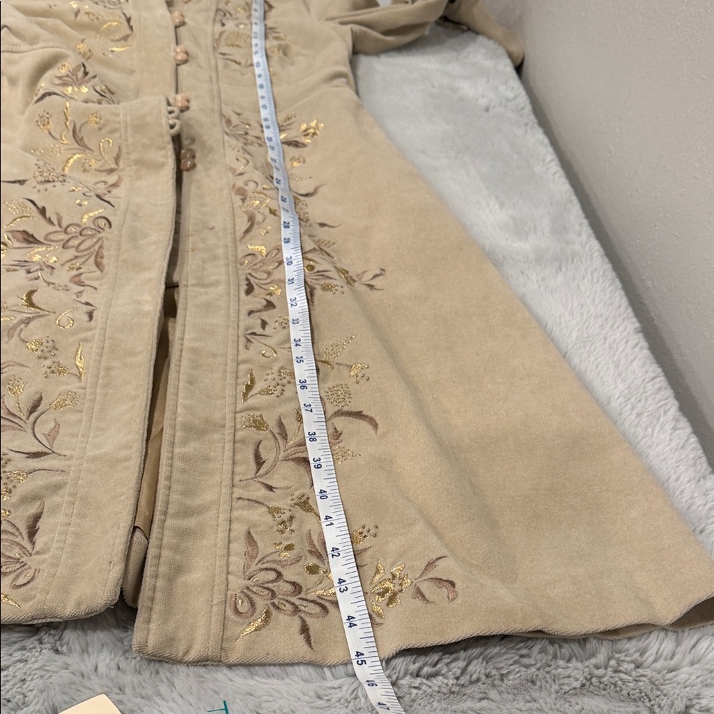 Anthropologie Elevenses Embroidered Coat 8 Tan Velvet Corduroy Vintage Romantic - Picture 14 of 17